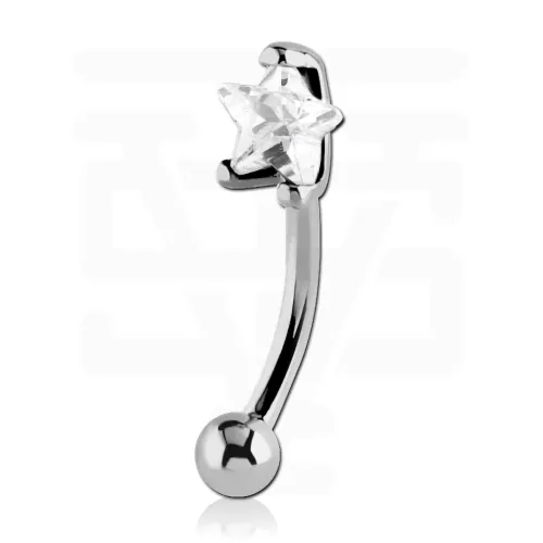Surgical Steel Jeweled 3mm Star Prong Set Fancy Curved Micro Barbell - Gauge 1.2mm (16G) - Length 8mm (5/16″) - Ball 3mm - Clear Stone Color