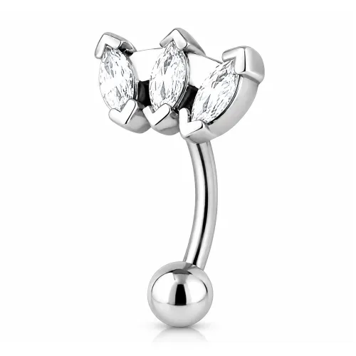 Surgical Steel Jeweled Fancy Curved Micro Barbell - Triple Gem