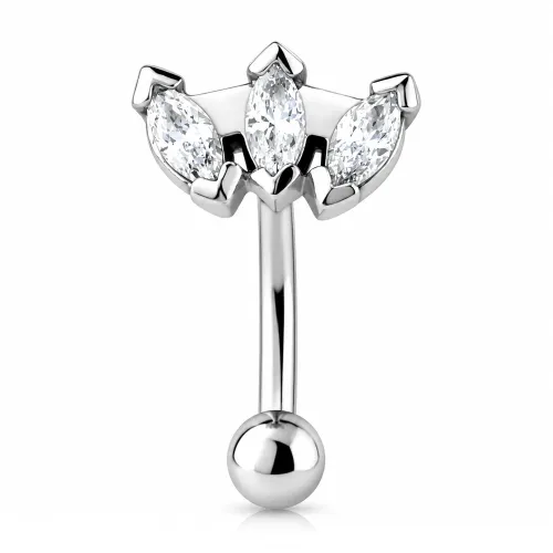 Surgical Steel Jeweled Fancy Curved Micro Barbell - Triple Gem