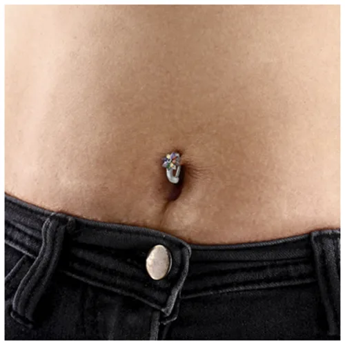 Surgical Steel Jeweled Belly Clicker - Flower - Clear Stone Color