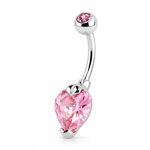 Surgical Steel Heart 10mm CZ Double Jeweled Navel Banana - Rose Stone Color