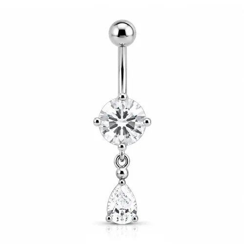 Rhodium Plated Brass Jeweled Navel Banana With Charm Z56 - Length 10mm (3/8″)