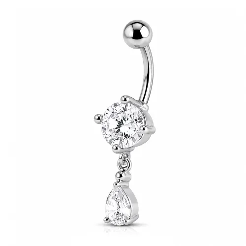 Rhodium Plated Brass Jeweled Navel Banana With Charm Z56 - Length 10mm (3/8″)