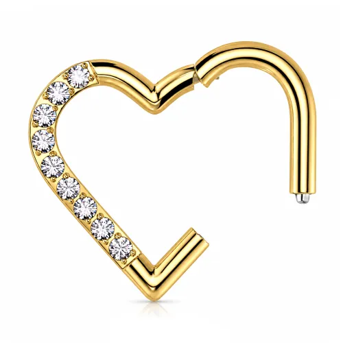 Sterilized Titanium - Gold PVD CZ Heart Hinged Segment Ring 1.2mm