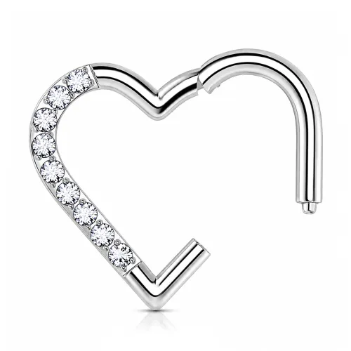 Sterilized Titanium - CZ Heart Hinged Segment Ring 1.2mm