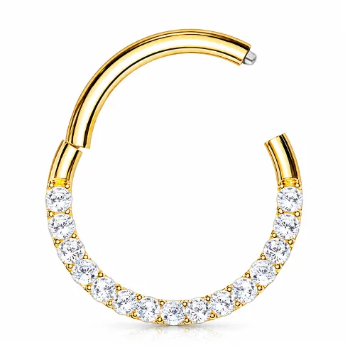 Sterilized Titanium - Gold PVD Forward CZ Hinged Septum Ring