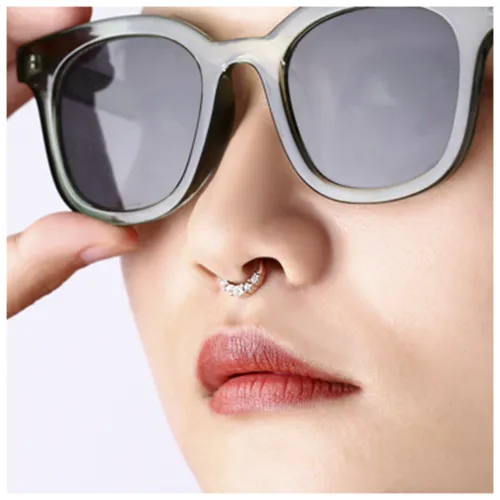 Rose Gold PVD Coated Surgical Steel Round Jeweled Hinged Septum Clicker - Length 8mm