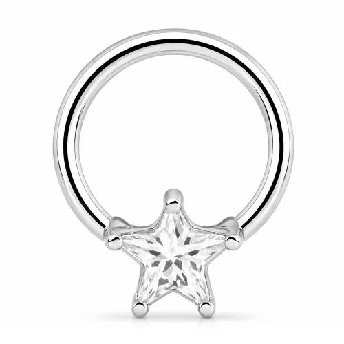 Surgical Steel Ball Closure Ring With Prong Set Jeweled Attachment - Star SB6