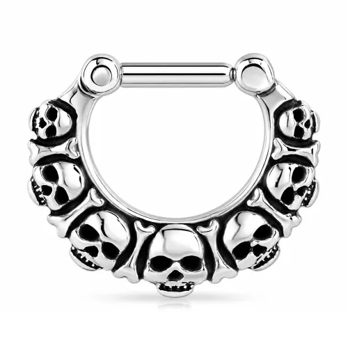 Surgical Steel Hinged Septum Clicker - Skull - Gauge 1.2mm (16G) - Length 8mm (5/16″)