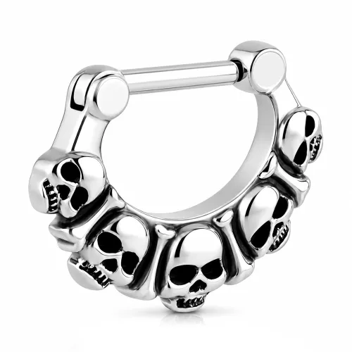 Surgical Steel Hinged Septum Clicker - Skull - Gauge 1.2mm (16G) - Length 8mm (5/16″)