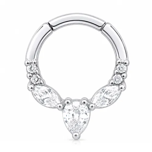 Surgical Steel Jeweled Hinged Septum Clicker Ring T121