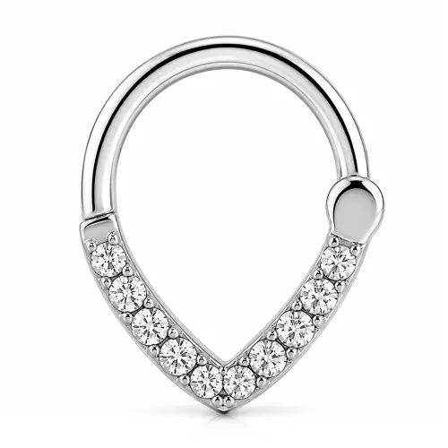 Surgical Steel Round Jeweled Hinged Septum Clicker ST7 - Gauge 1.2mm (16G) - Diameter 8mm