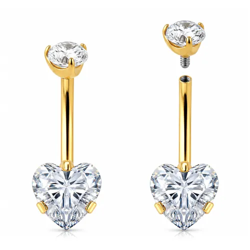 Sterilized Titanium - Gold PVD Heart CZ Belly Banana