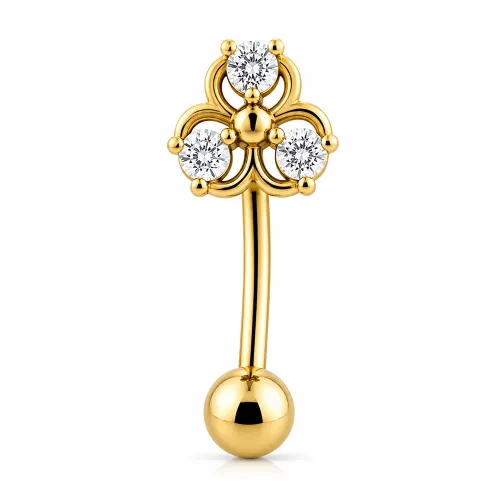 Gold PVD 18k Coated Surgical Steel Jeweled Navel Banana 348