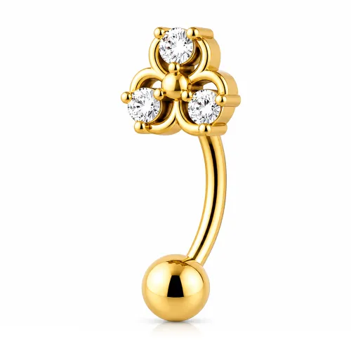 Gold PVD 18k Coated Surgical Steel Jeweled Navel Banana 348
