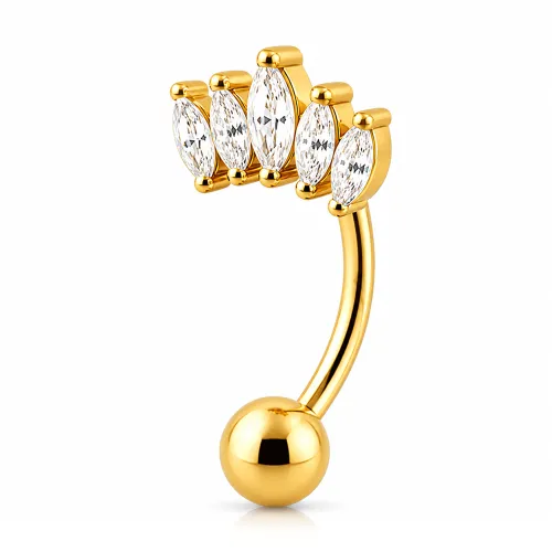 Gold PVD 18k Coated Surgical Steel Jeweled Navel Banana 353