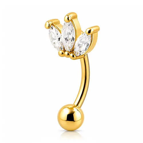 Gold PVD 18k Coated Surgical Steel Jeweled Navel Banana 360
