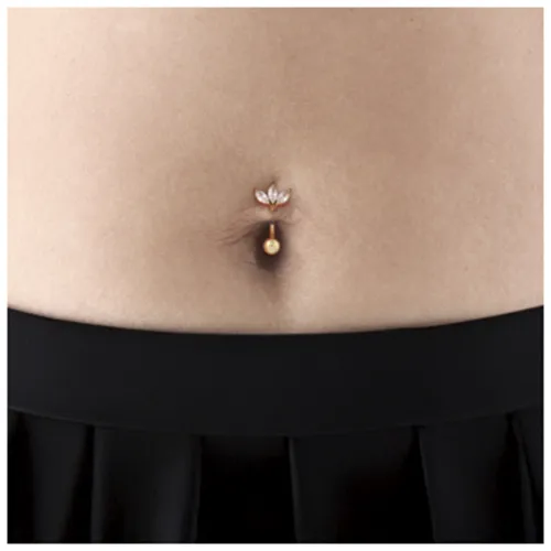 Gold PVD 18k Coated Surgical Steel Jeweled Navel Banana 360