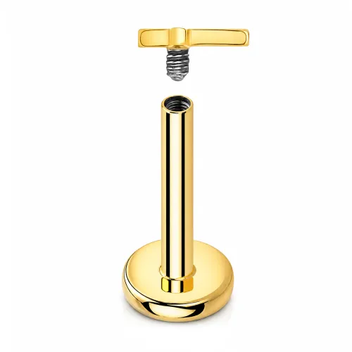 Sterilized Titanium - Gold PVD Cross Labret Internally Threaded - Length 8mm