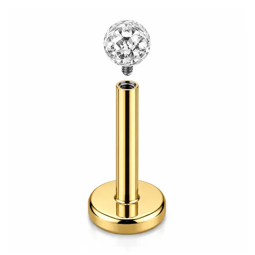 Sterilized Titanium - Gold PVD CZ Ball Epoxy Cover Labret Internally Threaded - Length 8mm