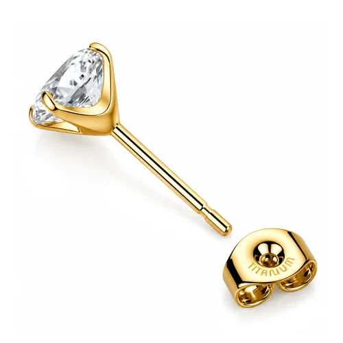 Sterilized Titanium - Gold PVD CZ Ear Studs Butterfly Back