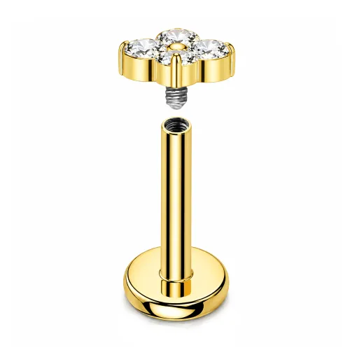 Sterilized Titanium - Gold PVD Quad CZ Labret Internally Threaded