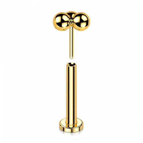 Sterilized Titanium - Gold PVD Trinity Labret Threadless - Gauge 1.2mm (16G) - Length 8mm (5/16″) - 4mm Disk