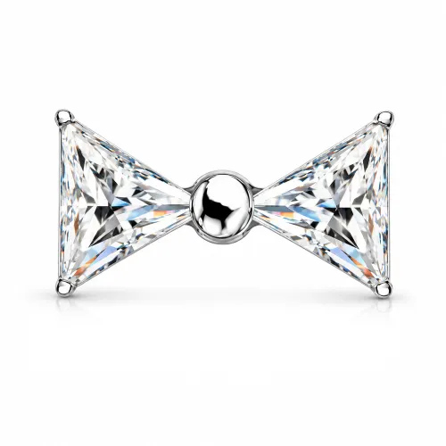 Sterilized Titanium - High Polish Bowtie Labret Triangle CZ Internally Threaded - Length 8mm