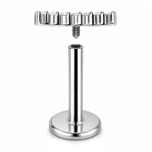 Sterilized Titanium - High Polish CZ Curved Top Labret Internally Threaded - Length 8mm