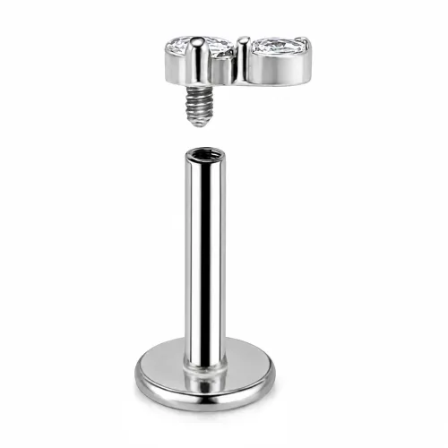 Sterilized Titanium - High Polish Double Marquise CZ Labret Internally Threaded - Length 8mm