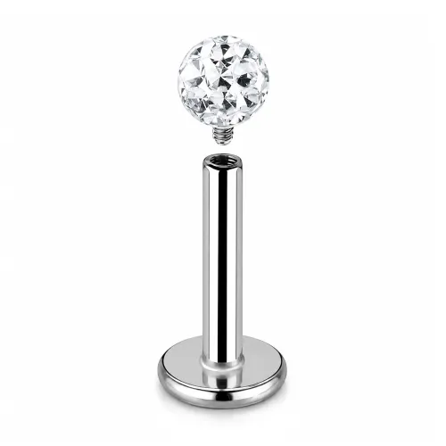 Sterilized Titanium - High Polish Epoxy Cover CZ Ball Labret - Length 8mm (5/16″) - Clear Stone Color
