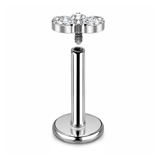 Sterilized Titanium - High Polish Leaf Labret 3 Marquise CZ Internally Threaded - Length 8mm