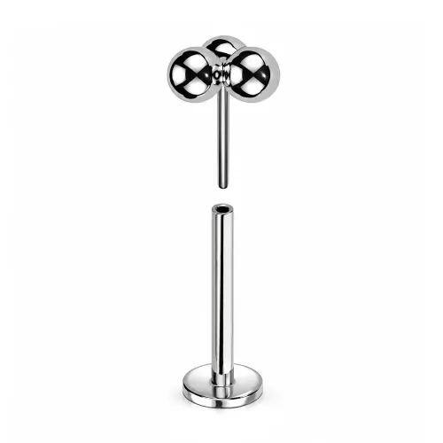 Sterilized Titanium - High Polish Trinity Labret Threadless - Gauge 0.8 mm (20G) - Length 8mm (5/16″) - 2.5mm Disk