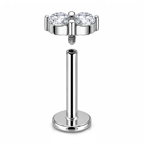 Sterilized Titanium - High Polish Twin CZ Labret Internally Threaded - Length 8mm
