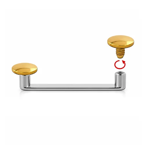 Flat Internally Threaded Titanium Surface Staple Barbell With Gold PVD Coated Titanium Disc - Length 10mm (3/8″)