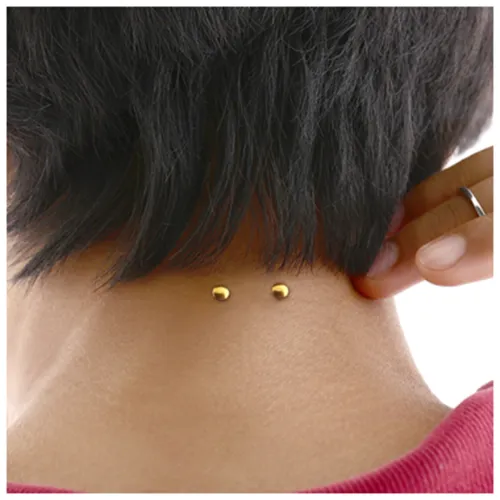 Flat Internally Threaded Titanium Surface Staple Barbell With Gold PVD Coated Titanium Disc - Length 10mm (3/8″)