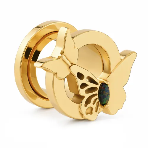 Gold PVD 18k Coated Stainless Steel Threaded Tunnel With Surgical Steel Top