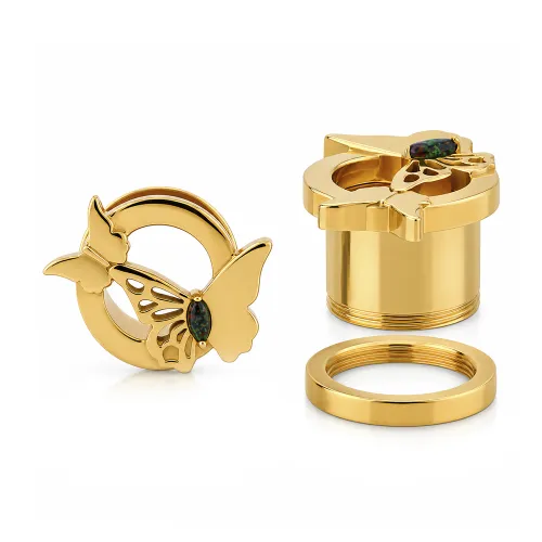 Gold PVD 18k Coated Stainless Steel Threaded Tunnel With Surgical Steel Top