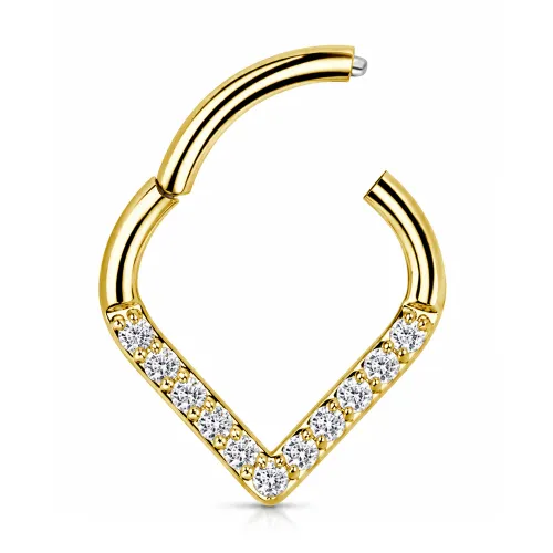 Sterilized Titanium - Gold PVD Chevron CZ Hinged Segment Ring