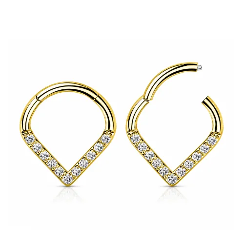 Sterilized Titanium - Gold PVD Chevron CZ Hinged Segment Ring