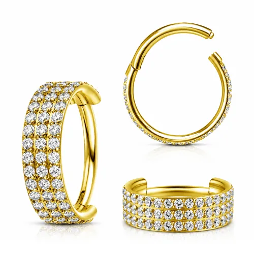 Sterilized Titanium - Gold PVD Triple Row Outward Prong Set CZ Hinged Segment Ring