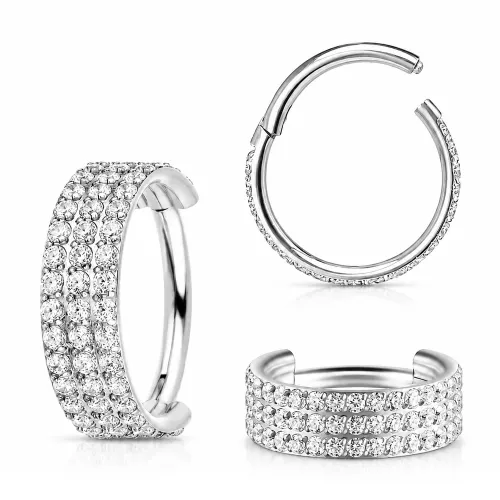 Sterilized Titanium - Triple Row Outward Prong Set CZ Hinged Segment Ring