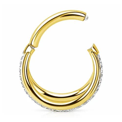 Sterilized Titanium - Gold PVD Double Hoop Outward CZ Hinged Segment Ring