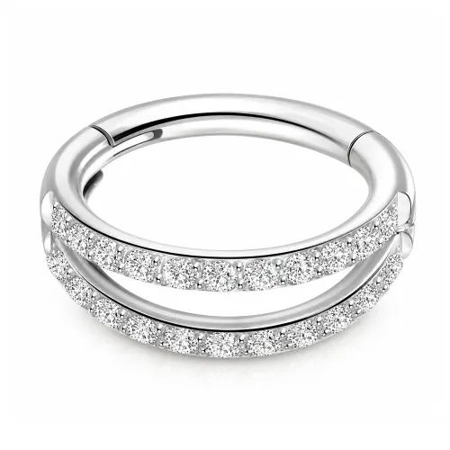 Sterilized Titanium - Double Hoop Outward CZ Hinged Segment Ring