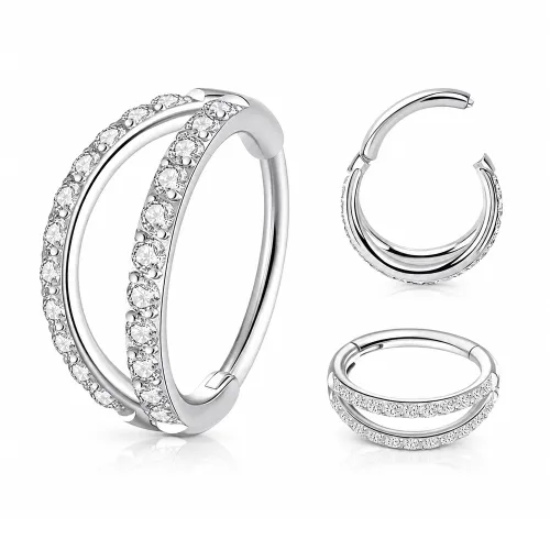 Sterilized Titanium - Double Hoop Outward CZ Hinged Segment Ring