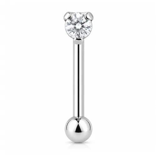 Surgical Steel Jeweled 2.5mm Round Prong Set Fancy Curved Micro Barbell - Gauge 1.2mm (16G) - Length 8mm (5/16″) - Ball 3mm - Clear Stone Color