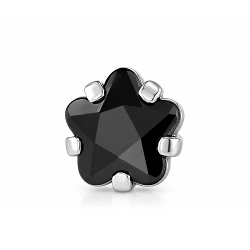 Surgical Steel Flower Prong Set Jeweled Tragus Micro Barbell - Length 6mm (1/4″) - Ball Size 3mm - Jet Stone Color