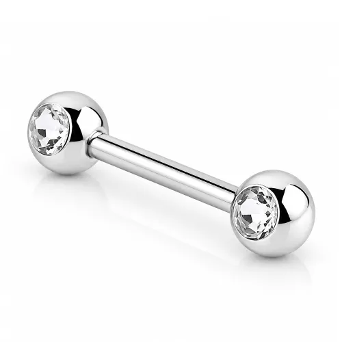 Surgical Steel Double Side Premium Crystals Jeweled Nipple Barbell - Gauge 1.6 mm (14G) - Length 10mm (3/8″) - Ball 5mm