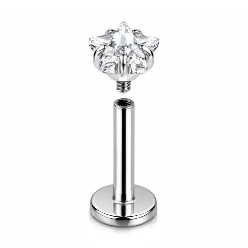 Sterilized Titanium - High Polish Star CZ Labret Internally Threaded - 8mm (5/16″) - 4mm