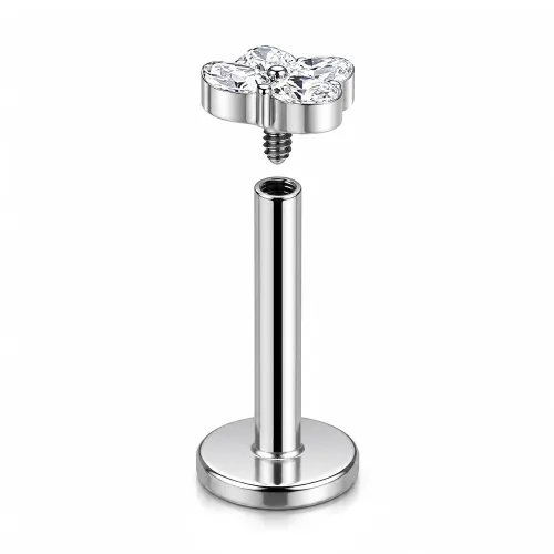 Sterilized Titanium - High Polish Leaf Labret 4 Marquise CZ Internally Threaded - Length 8mm
